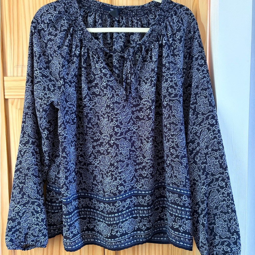 Women's Navy Floral Peasant Blouse - GAP